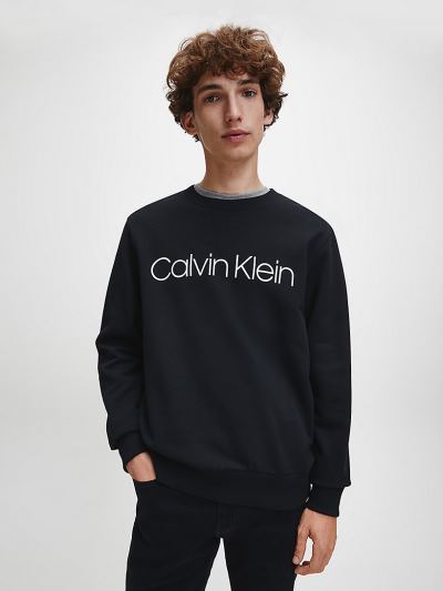 Calvin Klein Ruhák HU225661 | Calvin Klein Organic Cotton Logo Férfi Pulóver Fekete